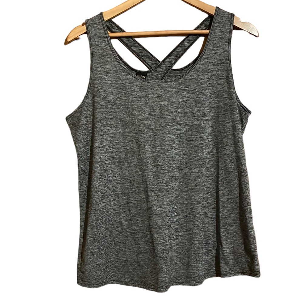 •COPPER FIT PRO•NWOT CHARCOAL HEATHERED GRAY CRISS-CROSS KEYHOLE BACK LARGE
